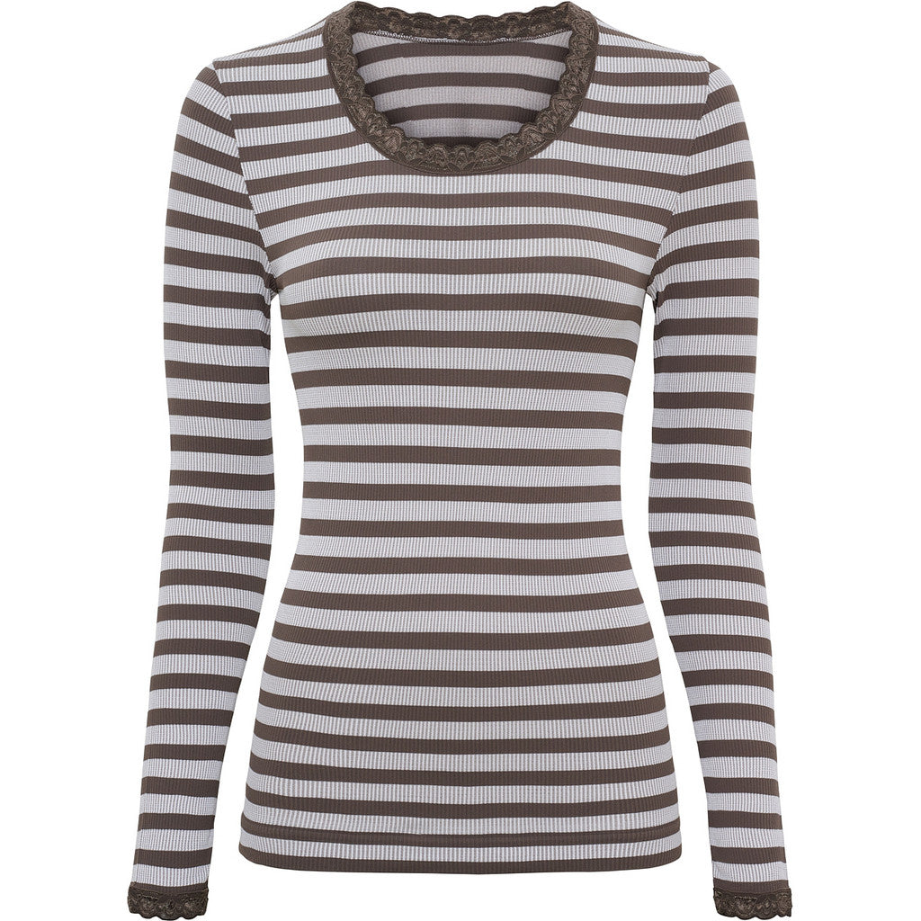 Tim & Simonsen Isa-Frida-gestreepte rib t'shirt met kant | microfiber