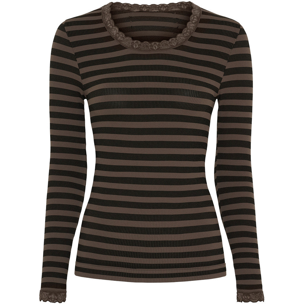 Tim & Simonsen Isa-Frida-gestreepte rib t'shirt met kant | microfiber