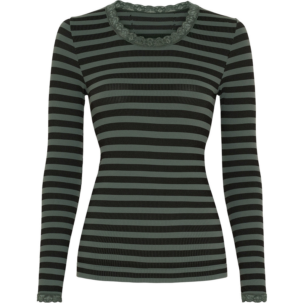 Tim & Simonsen Isa-Frida-gestreepte rib t'shirt met kant | microfiber