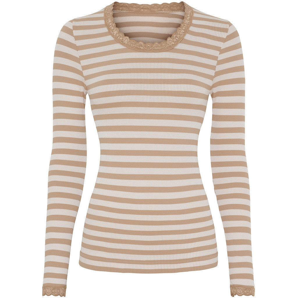 Tim & Simonsen Isa-Frida-gestreepte rib t'shirt met kant | microfiber